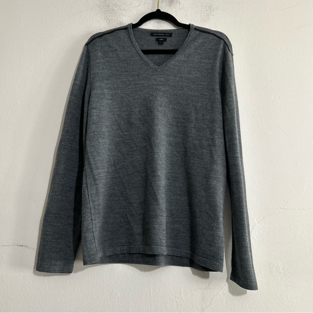 John Varvatos USA Luxe Merino Wool Blend Leather Trim Elbow Patch Sweater Blue